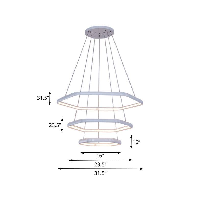 Tiered Hexagonal Chandelier Pendant Simplicity Acrylic 1/2/3-Light LED Hanging Lamp in Black/Silver/White Clearhalo 'Ceiling Lights' 'Chandeliers' 'Modern Chandeliers' 'Modern' Lighting' 219320
