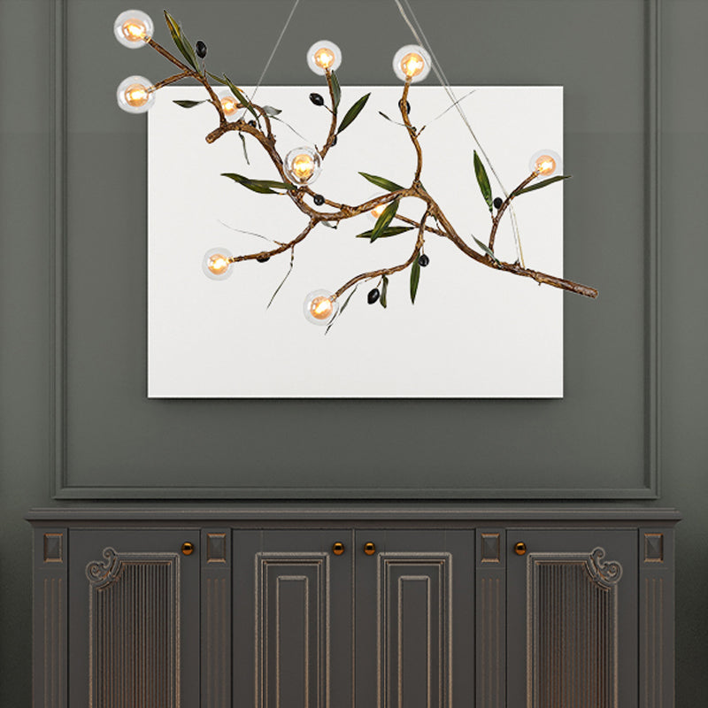 Decorative Branch Chandelier Light Fixture Metallic 10-Head Living Room Pendant Light in Brown Brown Clearhalo 'Ceiling Lights' 'Chandeliers' Lighting' options 219462_618772d9-5f64-43de-a0a7-be7860640404