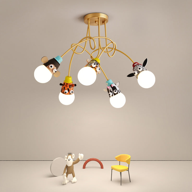 Animal Head Semi Flush Kids Metallic Kindergarten Flush Ceiling Light Fixture in Gold Clearhalo 'Ceiling Lights' 'Close To Ceiling Lights' 'Close to ceiling' 'Semi-flushmount' Lighting' 2197110