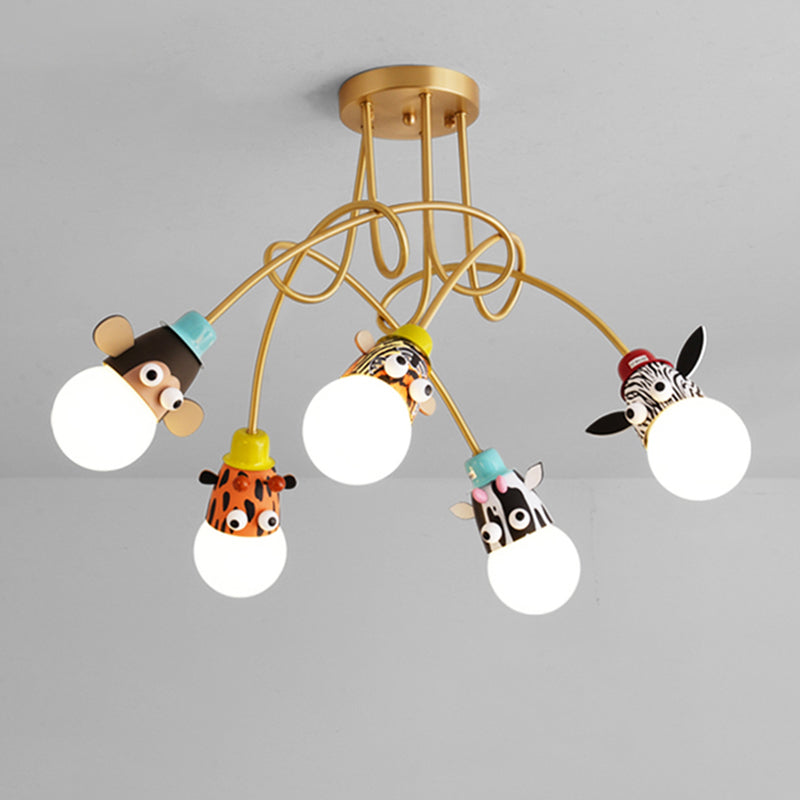 Animal Head Semi Flush Kids Metallic Kindergarten Flush Ceiling Light Fixture in Gold Clearhalo 'Ceiling Lights' 'Close To Ceiling Lights' 'Close to ceiling' 'Semi-flushmount' Lighting' 2197115