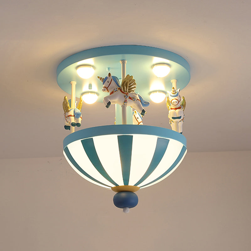 Merry-Go-Round Child Room Ceiling Light Resin 4 Heads Semi Flush Light Fixture with Unicorn Decor Clearhalo 'Ceiling Lights' 'Close To Ceiling Lights' 'Close to ceiling' 'Semi-flushmount' Lighting' 2197148