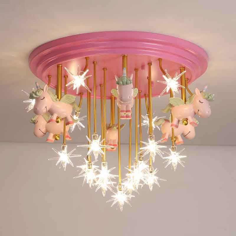 Flying Unicorn Kindergarten Semi Flush Mount Resin Kids LED Ceiling Mounted Lighting 19 Pink Clearhalo 'Ceiling Lights' 'Close To Ceiling Lights' 'Close to ceiling' 'Semi-flushmount' Lighting' 2197195