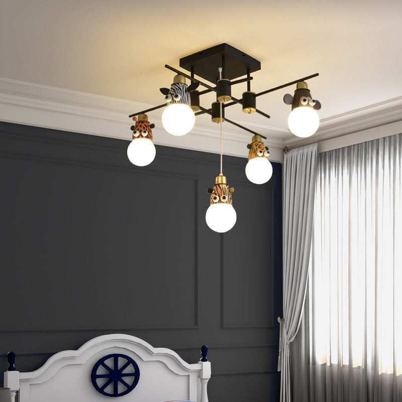 Animal Head Metal Semi Flush Kids Style Black Flush Ceiling Light Fixture for Bedroom Clearhalo 'Ceiling Lights' 'Close To Ceiling Lights' 'Close to ceiling' 'Semi-flushmount' Lighting' 2197217