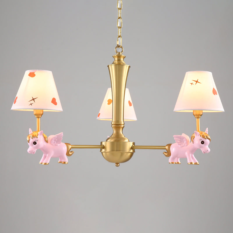 Heart Pattern Chandelier Lighting Kids Fabric Bedroom Pendant Light with Decorative Unicorn 3 Pink Clearhalo 'Ceiling Lights' 'Chandeliers' Lighting' options 2197353_92554117-a996-4638-9be8-c4ec8a62c289