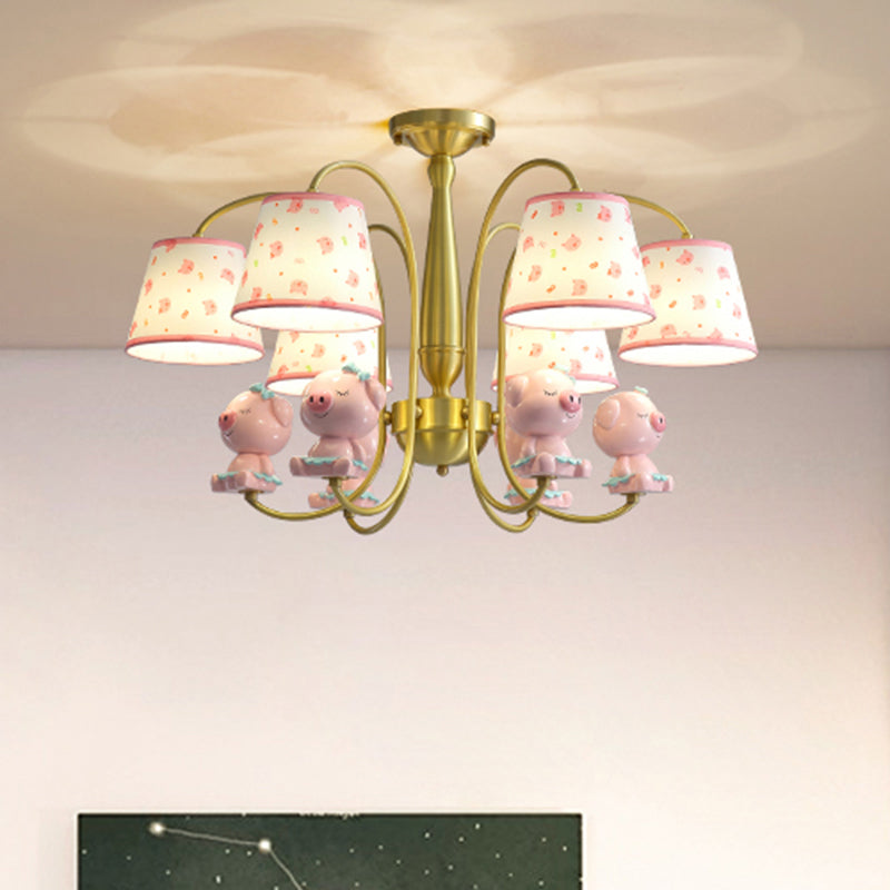Patterned Fabric Tapered Chandelier Lighting Cartoon Gold Pendant Light with Resin Animal Clearhalo 'Ceiling Lights' 'Chandeliers' Lighting' options 2197397