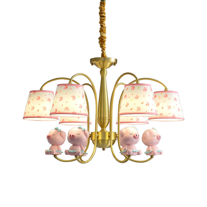 Patterned Fabric Tapered Chandelier Lighting Cartoon Gold Pendant Light with Resin Animal Clearhalo 'Ceiling Lights' 'Chandeliers' Lighting' options 2197399