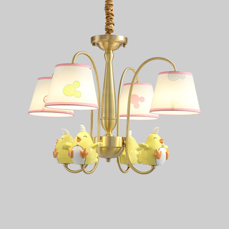 Patterned Fabric Tapered Chandelier Lighting Cartoon Gold Pendant Light with Resin Animal Clearhalo 'Ceiling Lights' 'Chandeliers' Lighting' options 2197401