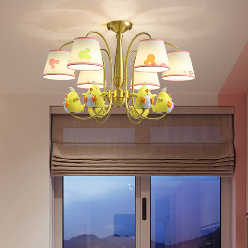 Patterned Fabric Tapered Chandelier Lighting Cartoon Gold Pendant Light with Resin Animal Clearhalo 'Ceiling Lights' 'Chandeliers' Lighting' options 2197402