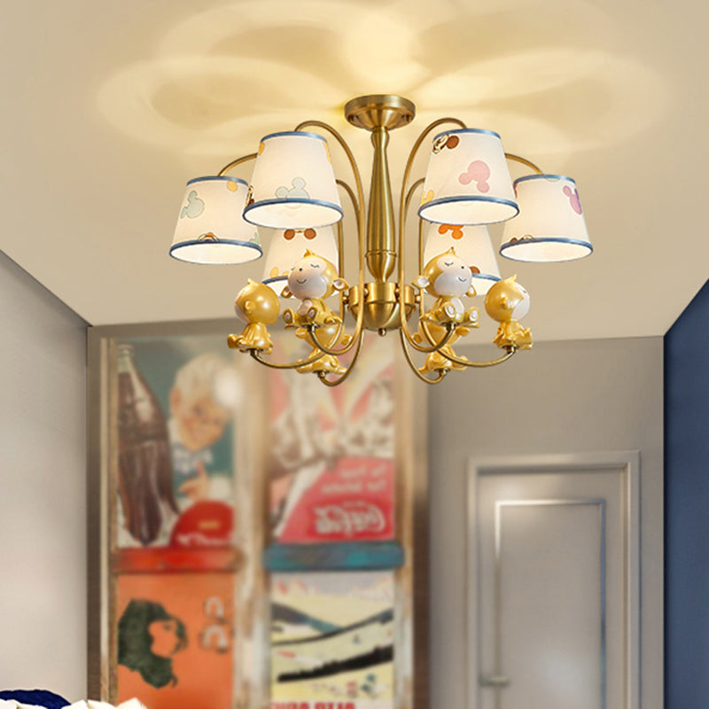 Animal Nursery Ceiling Lighting Resin Childrens Chandelier Light Fixture with Tapered Fabric Shade in Gold Clearhalo 'Ceiling Lights' 'Chandeliers' Lighting' options 2197404