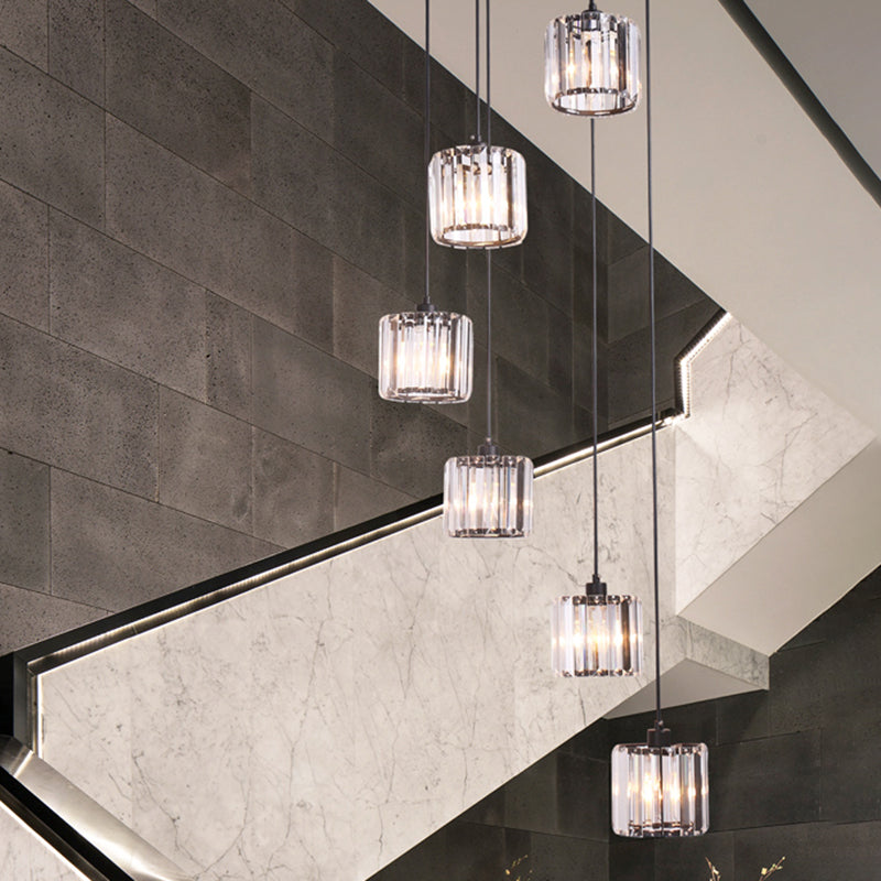 Geometrical Shade Staircase Suspension Light Glass Contemporary Multi Light Pendant Clearhalo 'Ceiling Lights' 'Glass shade' 'Glass' 'Modern Pendants' 'Modern' 'Pendant Lights' 'Pendants' Lighting' 2197576