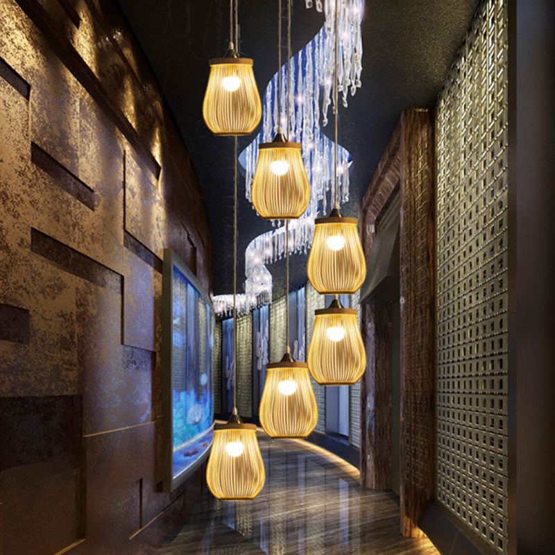 Bamboo Pear Shaped Multi Light Pendant Modern Wood Hanging Lighting for Staircase Clearhalo 'Ceiling Lights' 'Modern Pendants' 'Modern' 'Pendant Lights' 'Pendants' Lighting' 2197658
