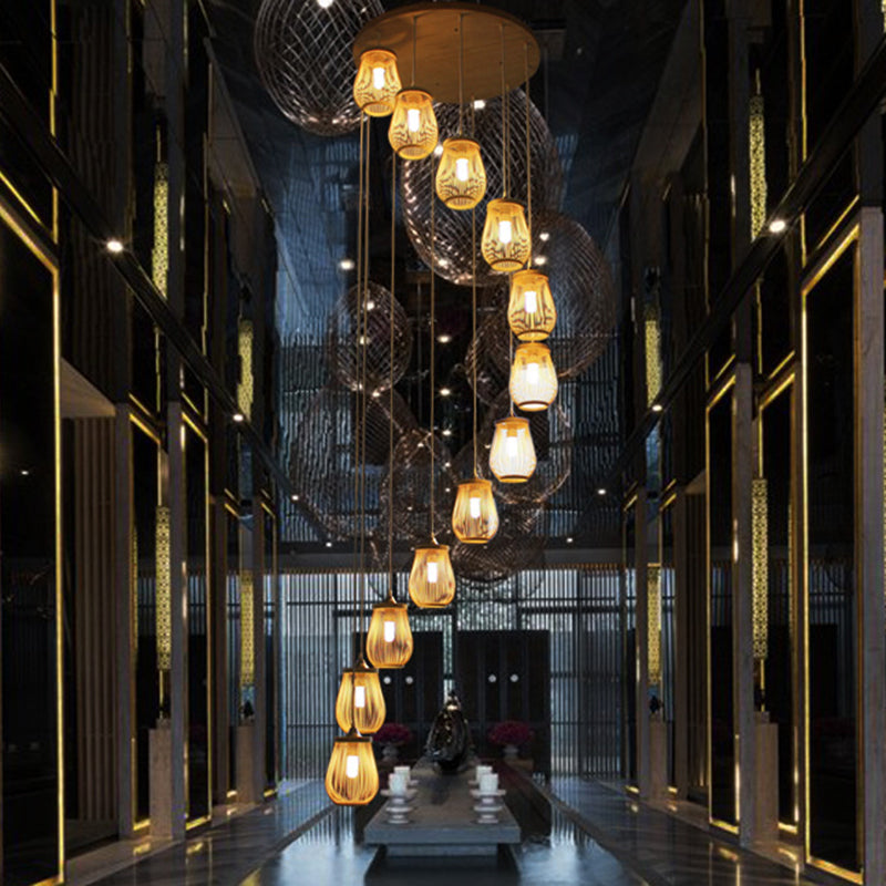 Bamboo Pear Shaped Multi Light Pendant Modern Wood Hanging Lighting for Staircase 12 Wood Clearhalo 'Ceiling Lights' 'Modern Pendants' 'Modern' 'Pendant Lights' 'Pendants' Lighting' 2197660