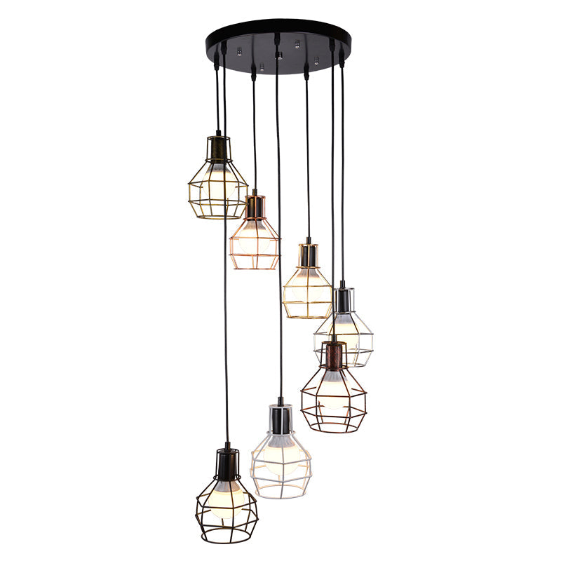 Metal Grenade Cage Suspension Light Minimalist Black Multi Light Pendant for Staircase Clearhalo 'Ceiling Lights' 'Modern Pendants' 'Modern' 'Pendant Lights' 'Pendants' Lighting' 2197700