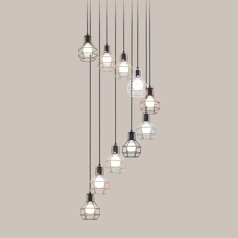 Metal Grenade Cage Suspension Light Minimalist Black Multi Light Pendant for Staircase Clearhalo 'Ceiling Lights' 'Modern Pendants' 'Modern' 'Pendant Lights' 'Pendants' Lighting' 2197702