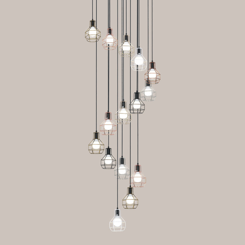 Metal Grenade Cage Suspension Light Minimalist Black Multi Light Pendant for Staircase Clearhalo 'Ceiling Lights' 'Modern Pendants' 'Modern' 'Pendant Lights' 'Pendants' Lighting' 2197704