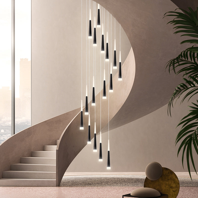 Spiral Multi Ceiling Light Minimalistic Metallic Staircase Suspension Lighting with Acrylic Shade 16 White Clearhalo 'Ceiling Lights' 'Modern Pendants' 'Modern' 'Pendant Lights' 'Pendants' Lighting' 2197750