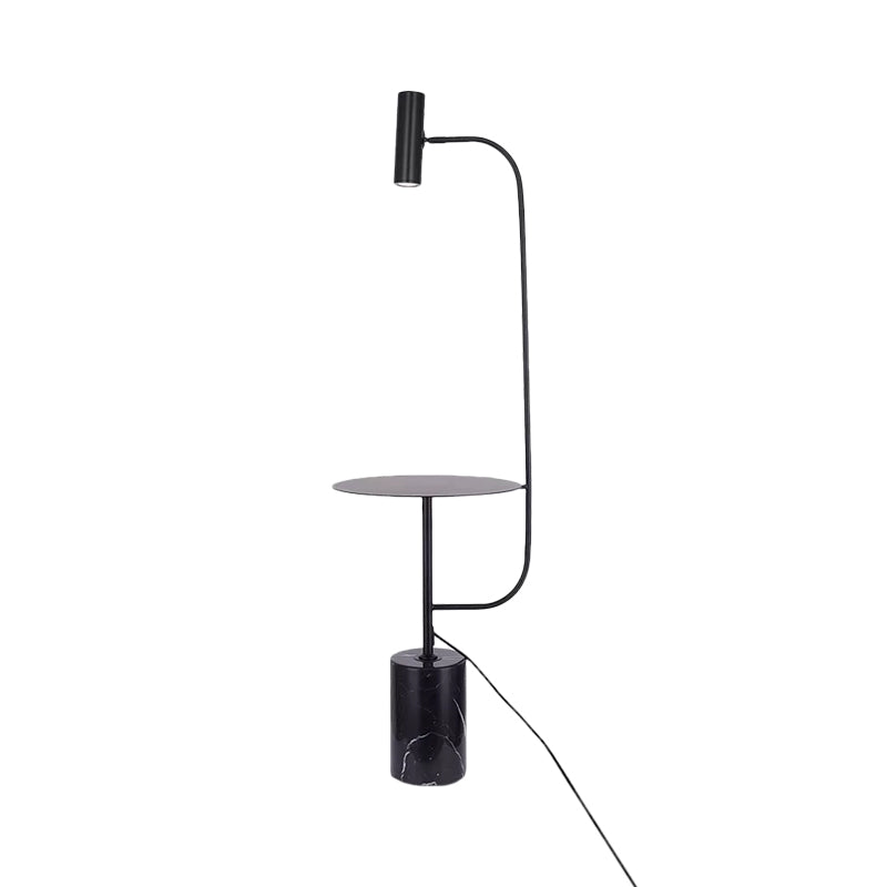Cylinder Base Stand Up Lamp Minimalistic Marble Living Room LED Floor Lighting with Metallic Tray in Black Clearhalo 'Floor Lamps' 'Lamps' Lighting' 2197757