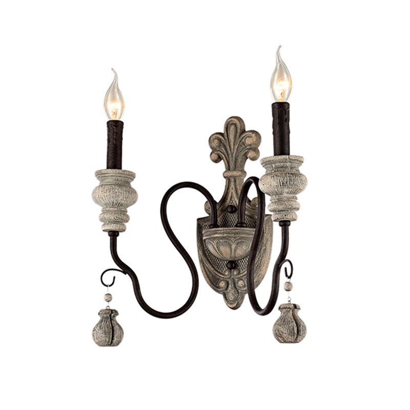 Resin Candelabra Wall Lamp Retro Style Living Room Wall Light Fixture with Curved Arm in Black-Gold Clearhalo 'Wall Lamps & Sconces' 'Wall Lights' Lighting' 2197941