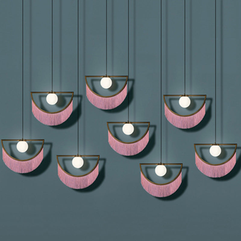 Acrylic Round Ceiling Light Nordic Style Single-Bulb Living Room Pendant Light with Fringe Decor in Pink Pink Clearhalo 'Ceiling Lights' 'Pendant Lights' 'Pendants' Lighting' 2197993_39d0389c-c276-4d26-8e74-773e17ac5588