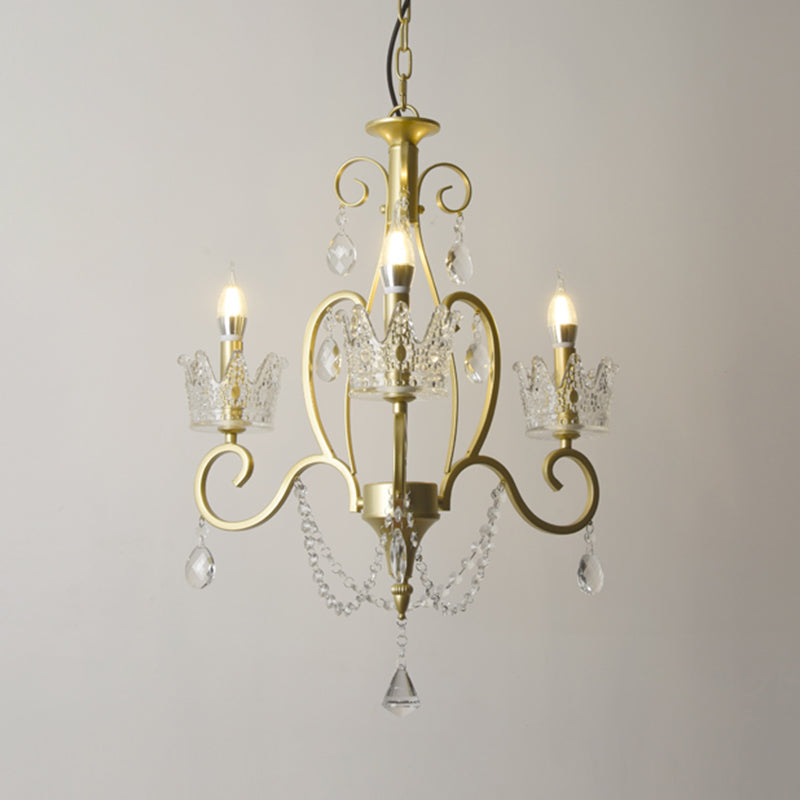 Candelabra Metal Ceiling Lighting Vintage Living Room Chandelier Light Fixture with Crystal Crown Decor Clearhalo 'Ceiling Lights' 'Chandeliers' Lighting' options 2198081