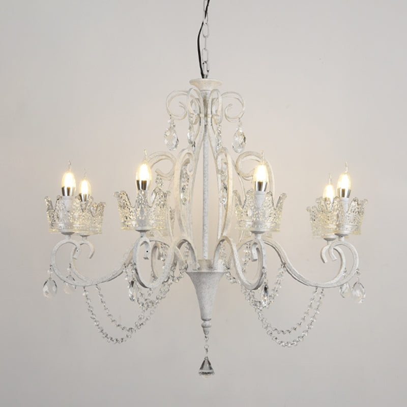 Candelabra Metal Ceiling Lighting Vintage Living Room Chandelier Light Fixture with Crystal Crown Decor Clearhalo 'Ceiling Lights' 'Chandeliers' Lighting' options 2198088