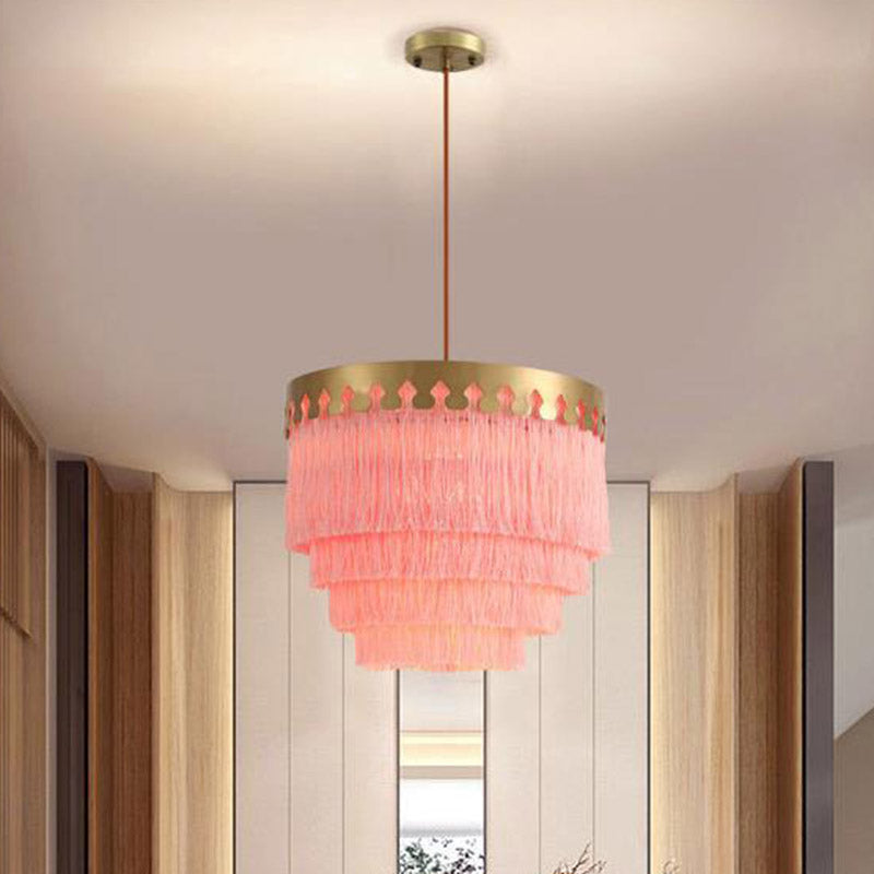 Tiered Living Room Suspension Light Simple Fringe Single-Bulb Gold Pendant Light Fixture Gold Pink Clearhalo 'Ceiling Lights' 'Pendant Lights' 'Pendants' Lighting' 2198187_6a88805e-ba5f-465e-8141-3950fbeef011