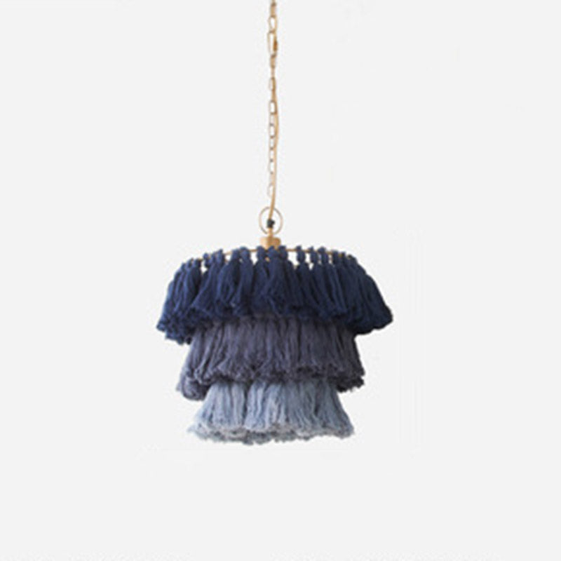 Simplicity Tiered Round Ceiling Lighting 3 Heads Handwoven Fringe Chandelier Light Fixture Clearhalo 'Ceiling Lights' 'Chandeliers' Lighting' options 2198201