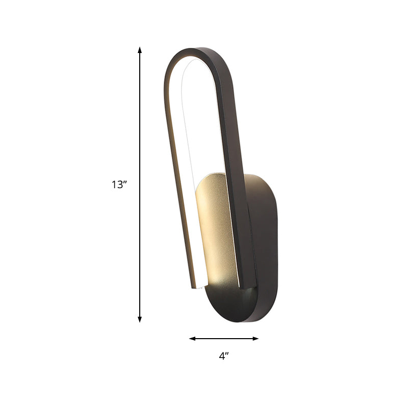 Simple Sconce Light Black/White Semi Oblong LED Wall Sconce with Acrylic Shade, Warm/White Light Clearhalo 'Modern wall lights' 'Modern' 'Wall Lamps & Sconces' 'Wall Lights' Lighting' 219827