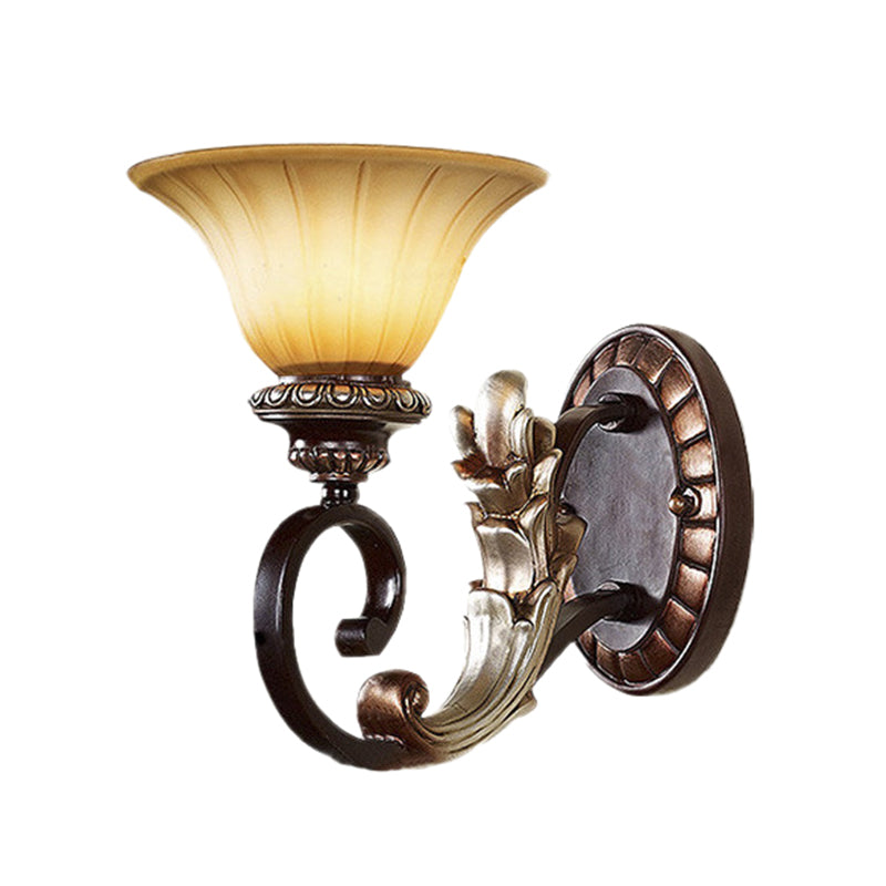 Ruffled Floral Beige Glass Wall Lamp Retro Style Living Room Wall Light Fixture with Crystal Draping Beige B Clearhalo 'Wall Lamps & Sconces' 'Wall Lights' Lighting' 2198311