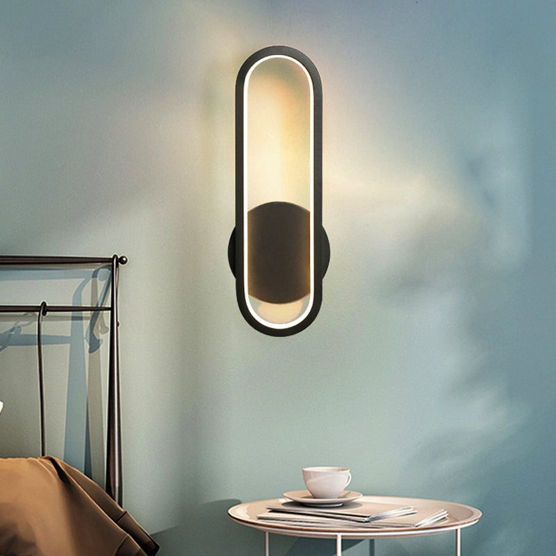 Black/White Oblong LED Wall Sconce Minimal Acrylic Living Room Wall Lighting Ideas, White/Warm Light Black Clearhalo 'Modern wall lights' 'Modern' 'Wall Lamps & Sconces' 'Wall Lights' Lighting' 219846