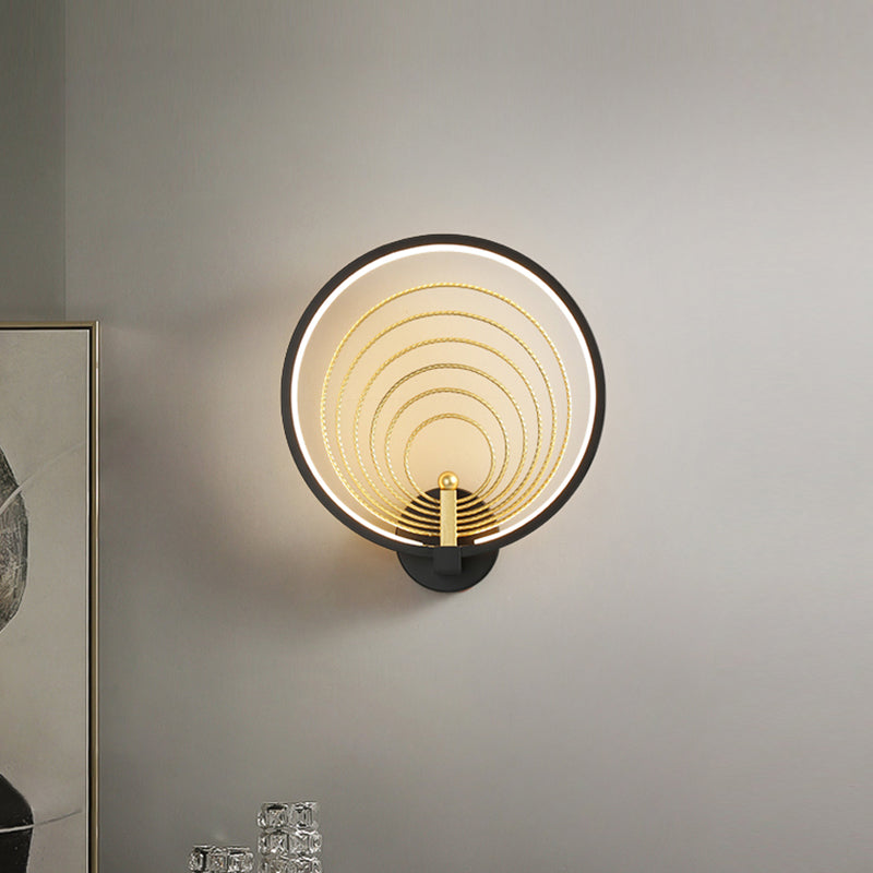 Bedroom LED Sconce Light Fixture Black/White Bedside Wall Light Sconce with Halo-Ring Acrylic Shade Black Clearhalo 'Modern wall lights' 'Modern' 'Wall Lamps & Sconces' 'Wall Lights' Lighting' 220019