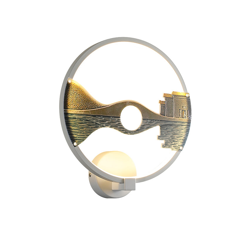 Black/White Circular Sconce Light Fixture LED Acrylic Wall Mount Lamp with Chinese Style Scenery Pattern, 12 Dia" Clearhalo 'Modern wall lights' 'Modern' 'Wall Lamps & Sconces' 'Wall Lights' Lighting' 220068