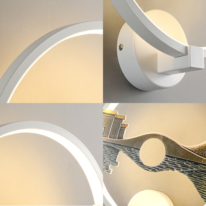 Black/White Circular Sconce Light Fixture LED Acrylic Wall Mount Lamp with Chinese Style Scenery Pattern, 12 Dia" Clearhalo 'Modern wall lights' 'Modern' 'Wall Lamps & Sconces' 'Wall Lights' Lighting' 220073