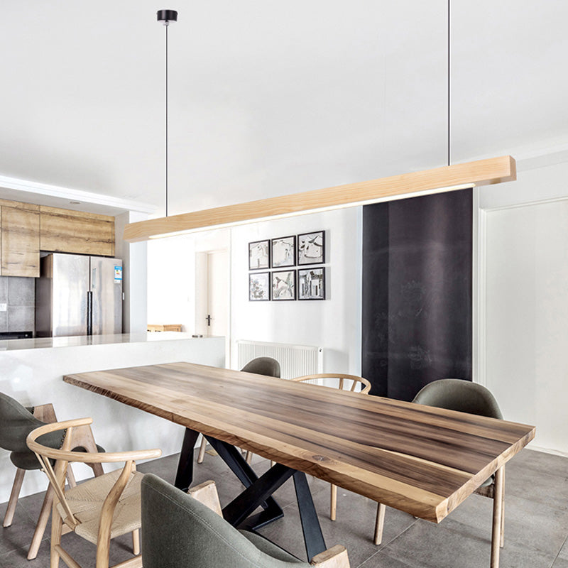 LED Dining Room Chandelier Lamp Modernism Beige Suspension Light with Rectangle Wood Shade Wood Clearhalo 'Ceiling Lights' 'Chandeliers' Lighting' options 220362_5fc61028-b72a-4c02-b7e1-6eb5ed694511