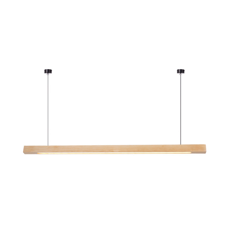 LED Dining Room Chandelier Lamp Modernism Beige Suspension Light with Rectangle Wood Shade Clearhalo 'Ceiling Lights' 'Chandeliers' Lighting' options 220364
