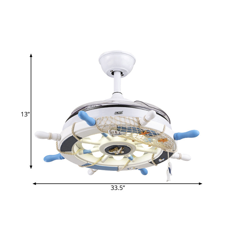 Blue/Pink Rudder Design Ceiling Fan Light Cartoon Stylish LED Wooden Ceiling Lamp for Child Bedroom Clearhalo 'Ceiling Fans with Lights' 'Ceiling Fans' 'Kids Ceiling Fans' 'Kids' Lighting' 220372