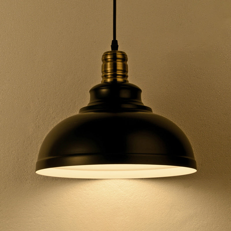Vintage Pot Cover Hanging Lamp Single-Bulb Metal Lighting Pendant for Dining Room Black Outer & White Inner Clearhalo 'Art Deco Pendants' 'Black' 'Cast Iron' 'Ceiling Lights' 'Ceramic' 'Crystal' 'Industrial Pendants' 'Industrial' 'Metal' 'Middle Century Pendants' 'Pendant Lights' 'Pendants' 'Rustic Pendants' 'Tiffany' Lighting' 2204515