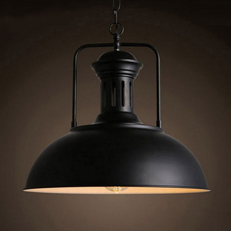 Metallic Pot Cover Pendant Light Antique 1-Light Restaurant Hanging Light Fixture Black Outer & White Inner Clearhalo 'Art Deco Pendants' 'Black' 'Cast Iron' 'Ceiling Lights' 'Ceramic' 'Crystal' 'Industrial Pendants' 'Industrial' 'Metal' 'Middle Century Pendants' 'Pendant Lights' 'Pendants' 'Rustic Pendants' 'Tiffany' Lighting' 2204563
