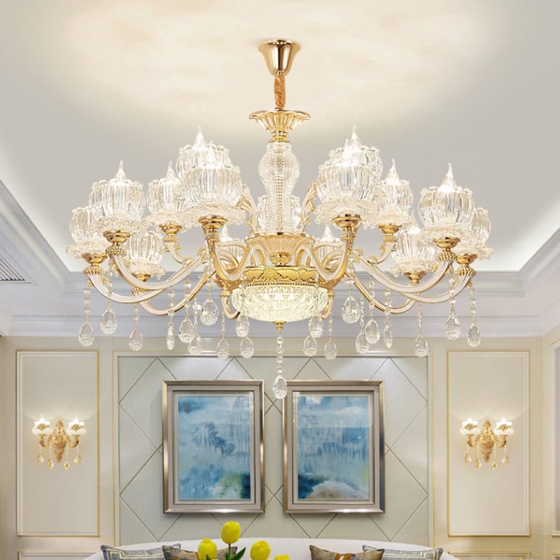 Ribbed Crystal Flower Ceiling Lighting Traditional Living Room Chandelier Light with Crystal Draping in Clear 15 Clear Clearhalo 'Ceiling Lights' 'Chandeliers' Lighting' options 2204714_76e00ee3-3622-4ffd-8944-9d2d146965c4