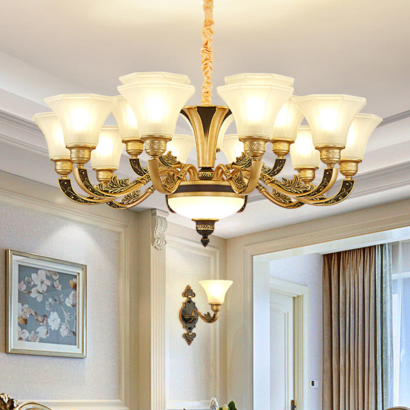 Retro Style Flared Suspension Light Cream Frosted Glass Chandelier Light for Living Room 15 Cream Clearhalo 'Ceiling Lights' 'Chandeliers' Lighting' options 2204733_9e5a5c00-6deb-4caf-b6ec-8ad07cf4c3af