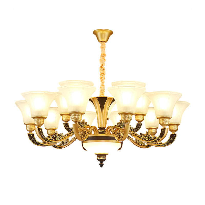 Retro Style Flared Suspension Light Cream Frosted Glass Chandelier Light for Living Room Clearhalo 'Ceiling Lights' 'Chandeliers' Lighting' options 2204736