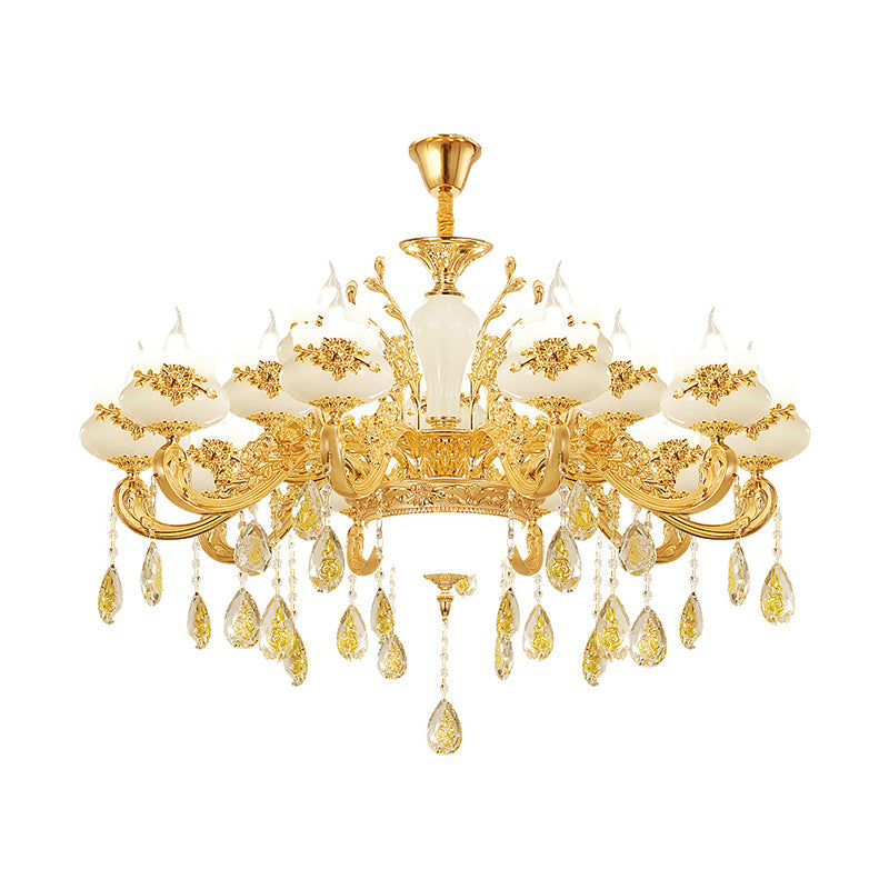 Opaque Glass Bud Ceiling Lighting Traditional Living Room Chandelier Light with Crystal Draping in Gold Clearhalo 'Ceiling Lights' 'Chandeliers' Lighting' options 2204762