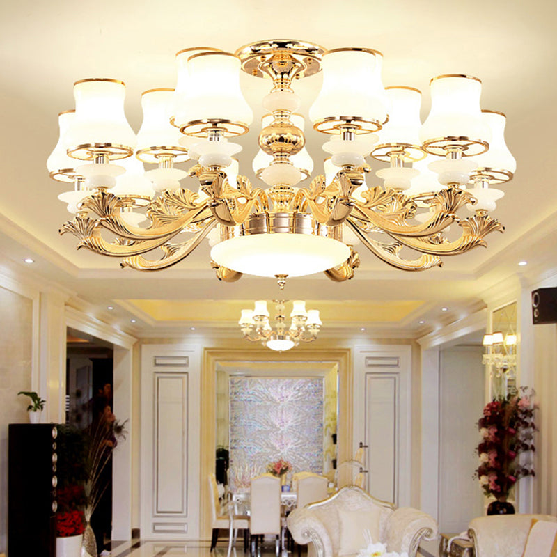 Bud Shade White Glass Suspension Light Retro Style Living Room Chandelier Lighting Clearhalo 'Ceiling Lights' 'Chandeliers' Lighting' options 2204807