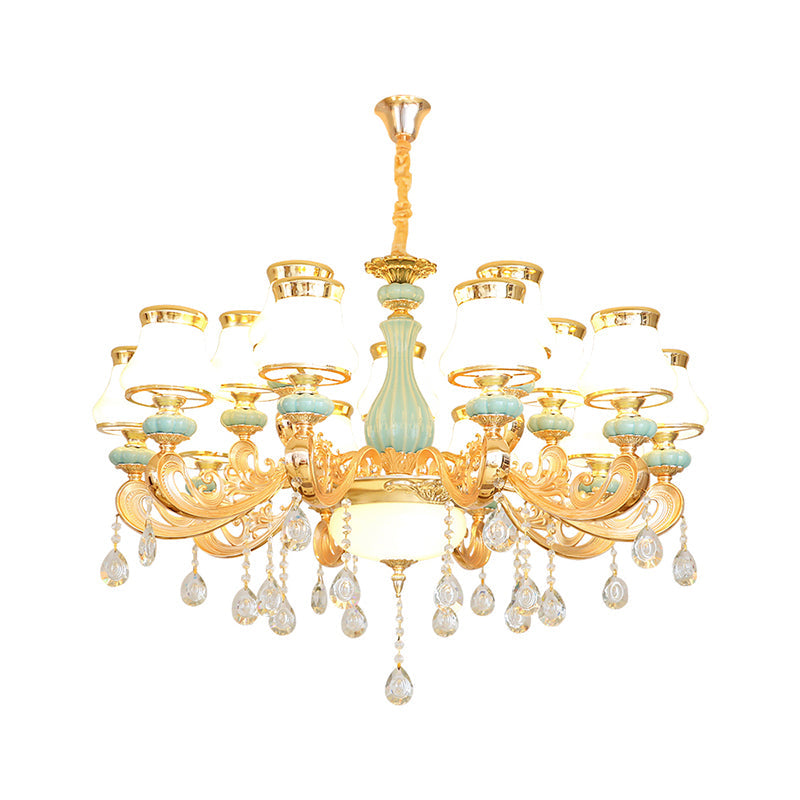 Handblown Glass Gold Chandelier Light Bud Retro Pendant Light Fixture with Crystal Accent Clearhalo 'Ceiling Lights' 'Chandeliers' Lighting' options 2204837