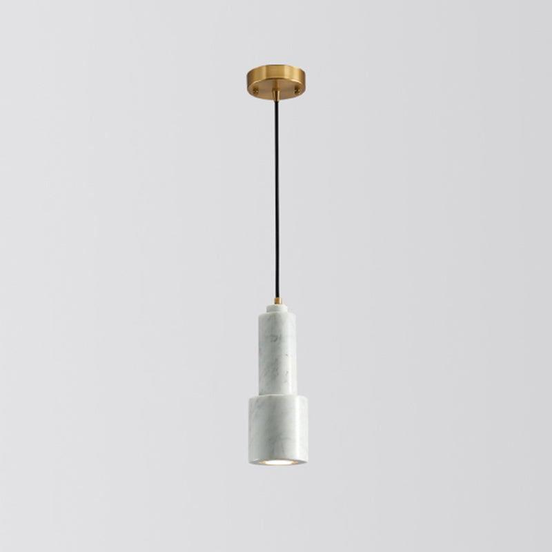Shaded Dining Room Suspension Lighting Marble 1��Head Minimalistic Pendant Ceiling Light White Long Column Clearhalo 'Ceiling Lights' 'Modern Pendants' 'Modern' 'Pendant Lights' 'Pendants' Lighting' 2205348
