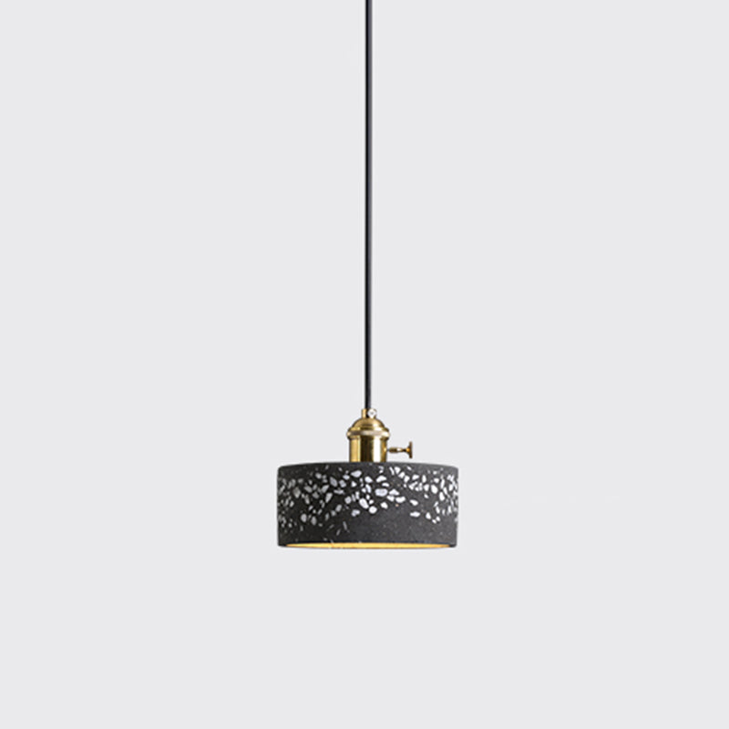 Geometric Dining Room Suspension Lighting Terrazzo 1��Head Minimalistic Pendant Ceiling Light Black Drum Clearhalo 'Ceiling Lights' 'Modern Pendants' 'Modern' 'Pendant Lights' 'Pendants' Lighting' 2205402