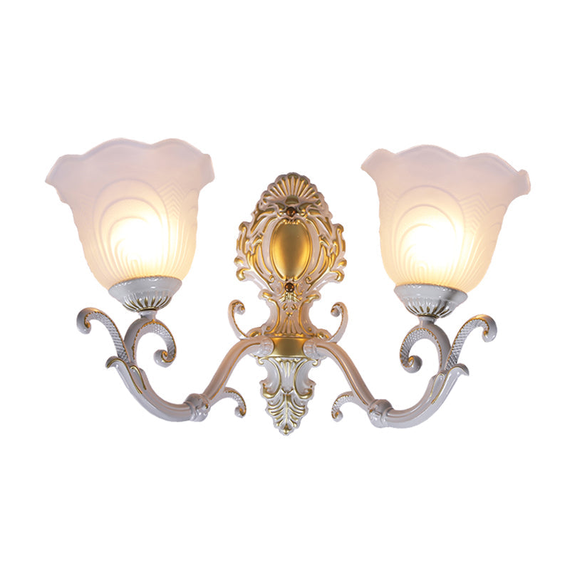 Bud Shade Living Room Wall Light Rustic Style Ruffle Glass White Wall Lighting Fixture 2.0 White C Clearhalo 'Wall Lamps & Sconces' 'Wall Lights' Lighting' 2205759