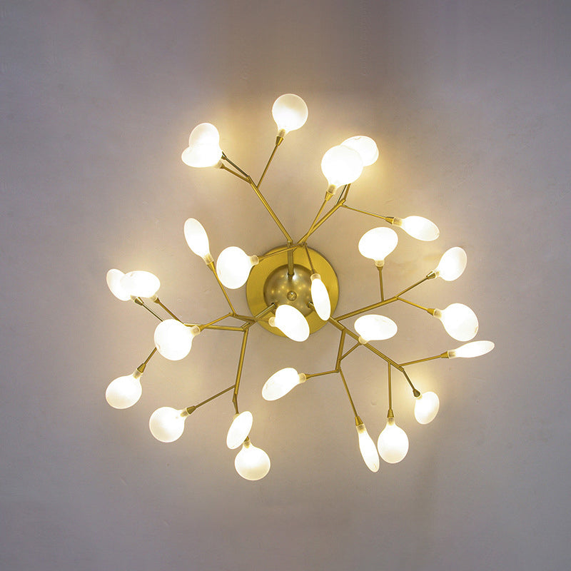 Tree Branch Living Room LED Semi Flush Metallic Postmodern Ceiling Mount Chandelier 27 Gold Clearhalo 'Ceiling Lights' 'Close To Ceiling Lights' 'Close to ceiling' 'Semi-flushmount' Lighting' 2205834