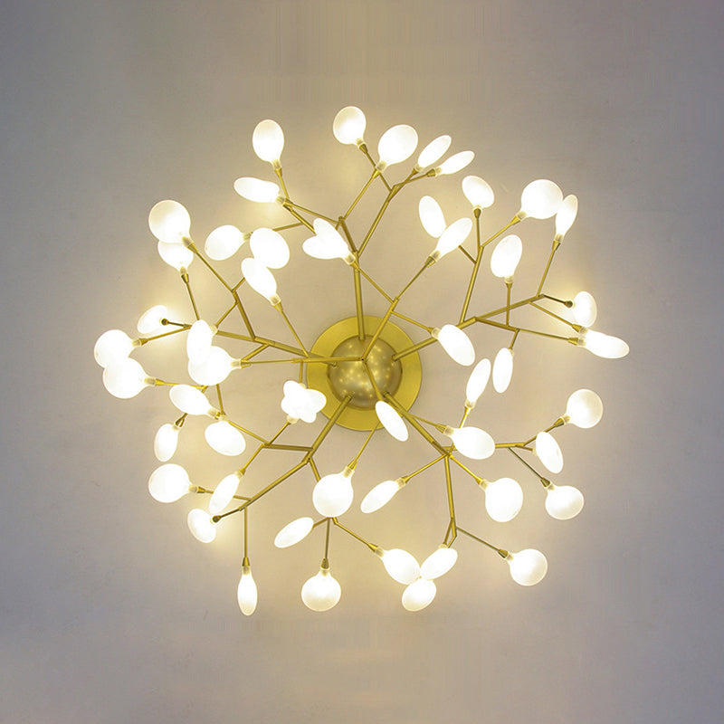 Tree Branch Living Room LED Semi Flush Metallic Postmodern Ceiling Mount Chandelier 54 Gold Clearhalo 'Ceiling Lights' 'Close To Ceiling Lights' 'Close to ceiling' 'Semi-flushmount' Lighting' 2205839