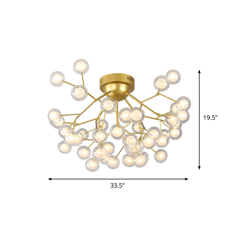 Branch LED Semi Flush Mount Simplistic Metallic Living Room Close To Ceiling Chandelier in Gold Clearhalo 'Ceiling Lights' 'Close To Ceiling Lights' 'Close to ceiling' 'Semi-flushmount' Lighting' 2205844